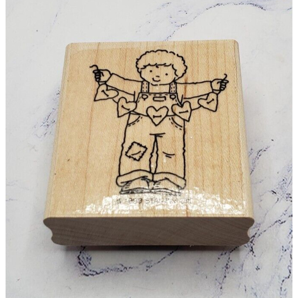 Stampin Up Boy With String Of Hearts Valentines Love Wood Mounted Rubber Stamp